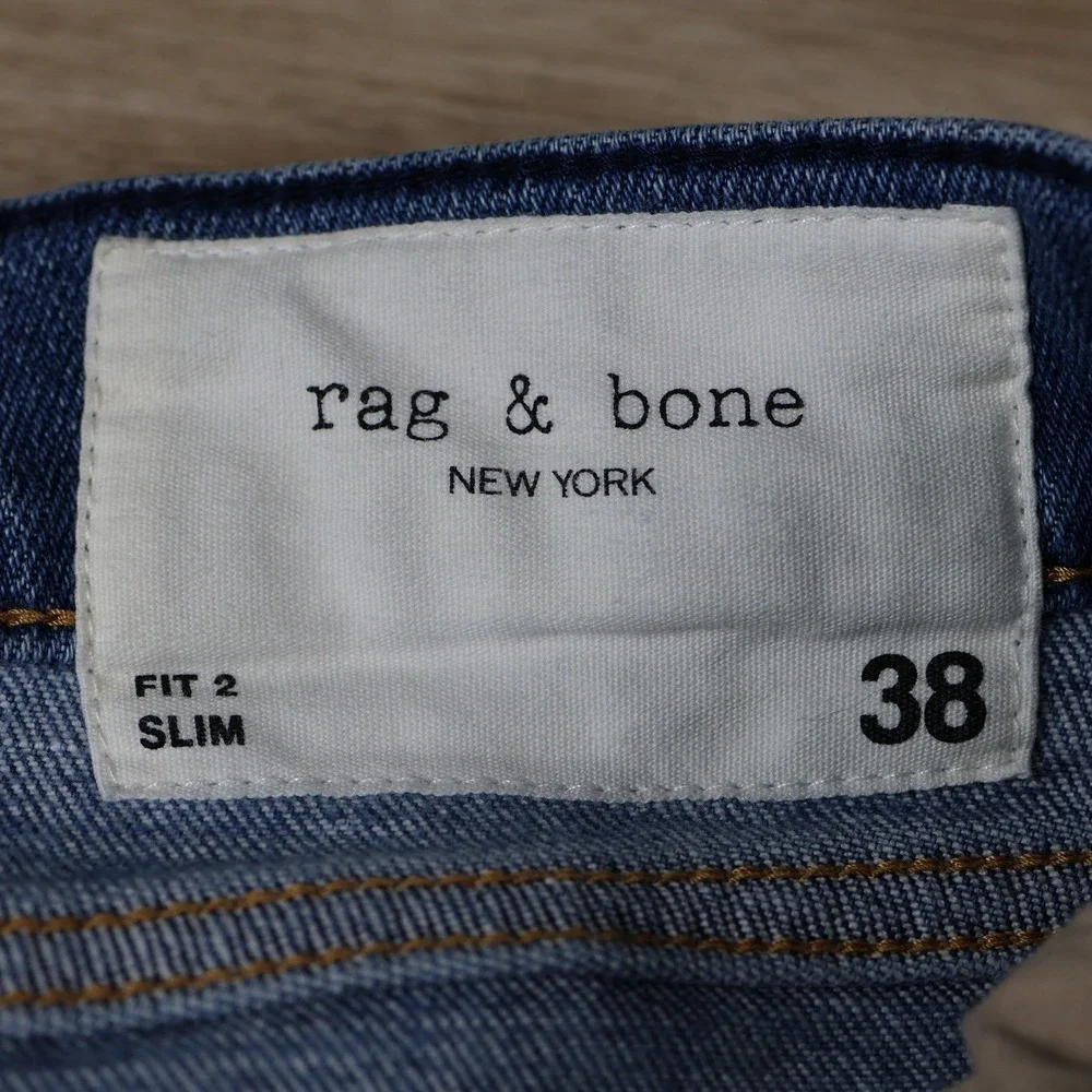 rag & bone Jeans Mens 38x32.5 Blue Fit 2 Slim Palisades Distressed Denim Whisker